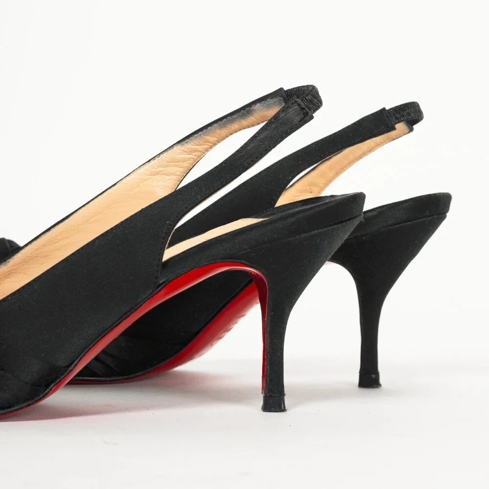 Christian Louboutin Francaise Sling Black Satin Knotted Heels - Picture 8 of 9